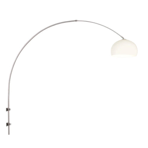Lampadaire arqué avec abat-jour globe blanc mat en métal bras courbé