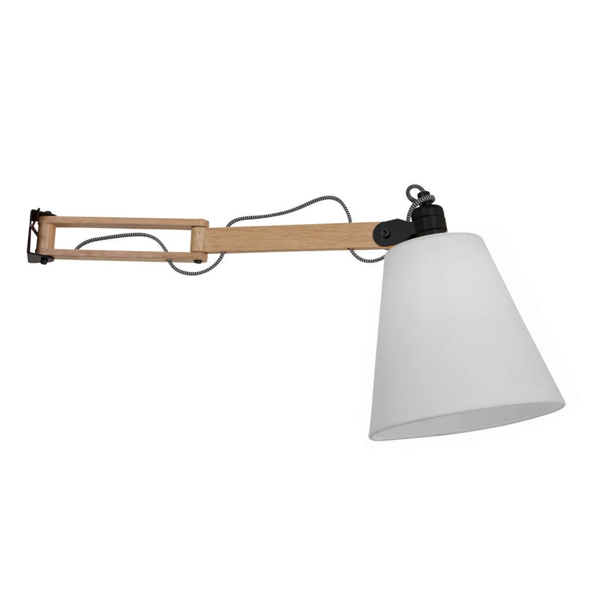 Applique murale en bois naturel avec abat-jour conique blanc orientable Ø20 cm