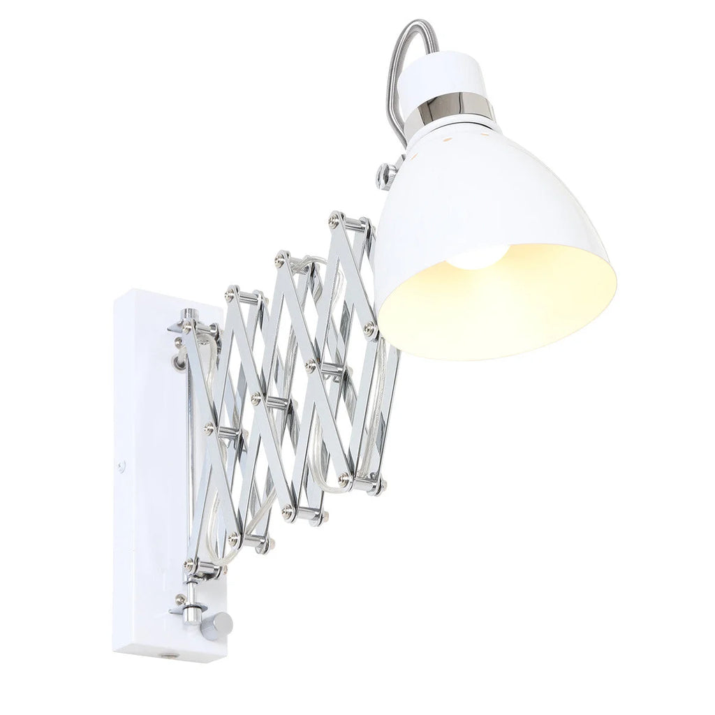 Applique murale en métal blanc chromé avec bras extensible accordéon, diamètre 12 cm