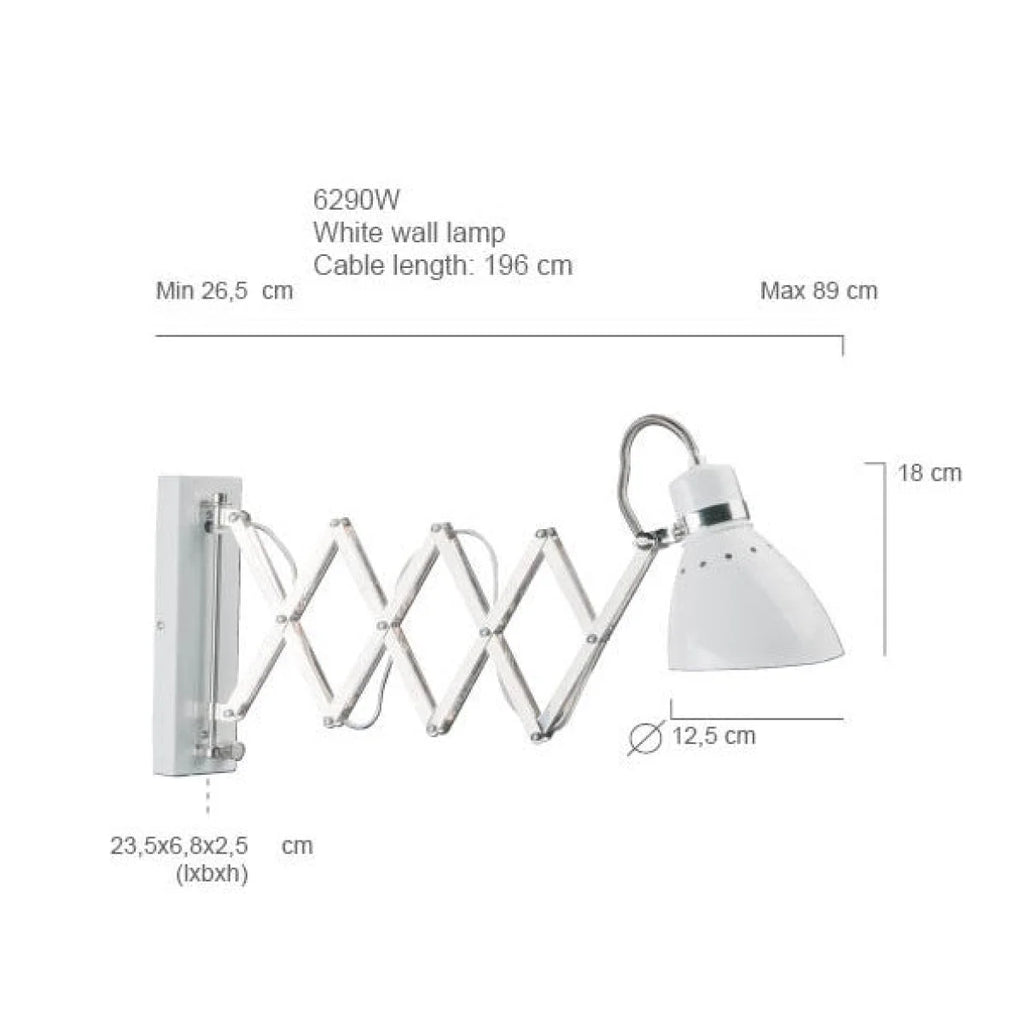 Applique murale en métal blanc chromé avec bras extensible, diamètre 12 cm