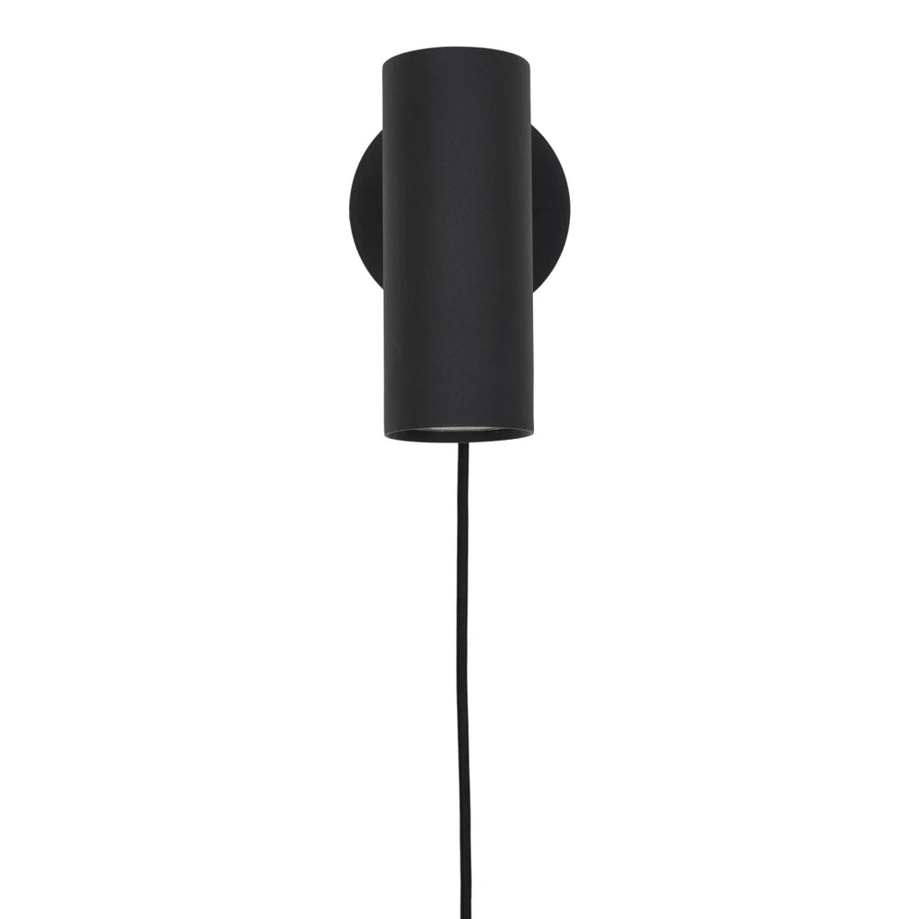 Applique murale cylindrique noire mate avec cordon fin H22 cm