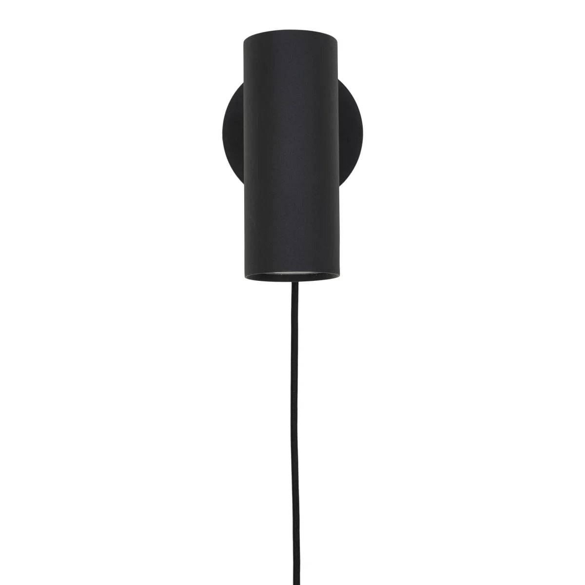 Applique murale cylindrique noire mate avec cordon fin H22 cm