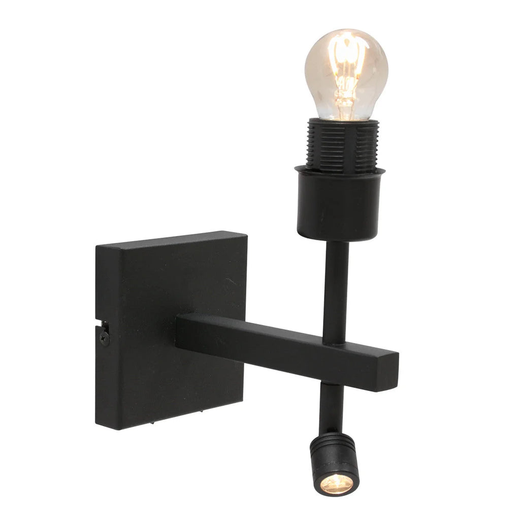 Applique murale en métal noir avec deux lumières LED orientables et liseuse