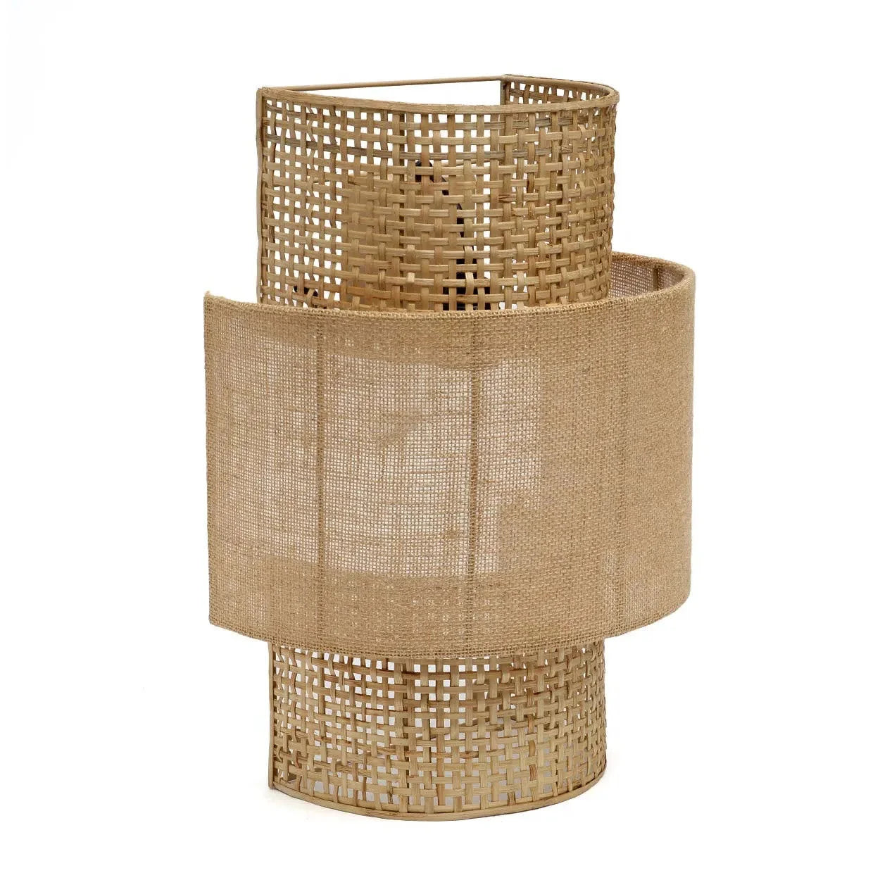 Applique murale cylindrique en rotin ajouré et jute beige, H41 cm