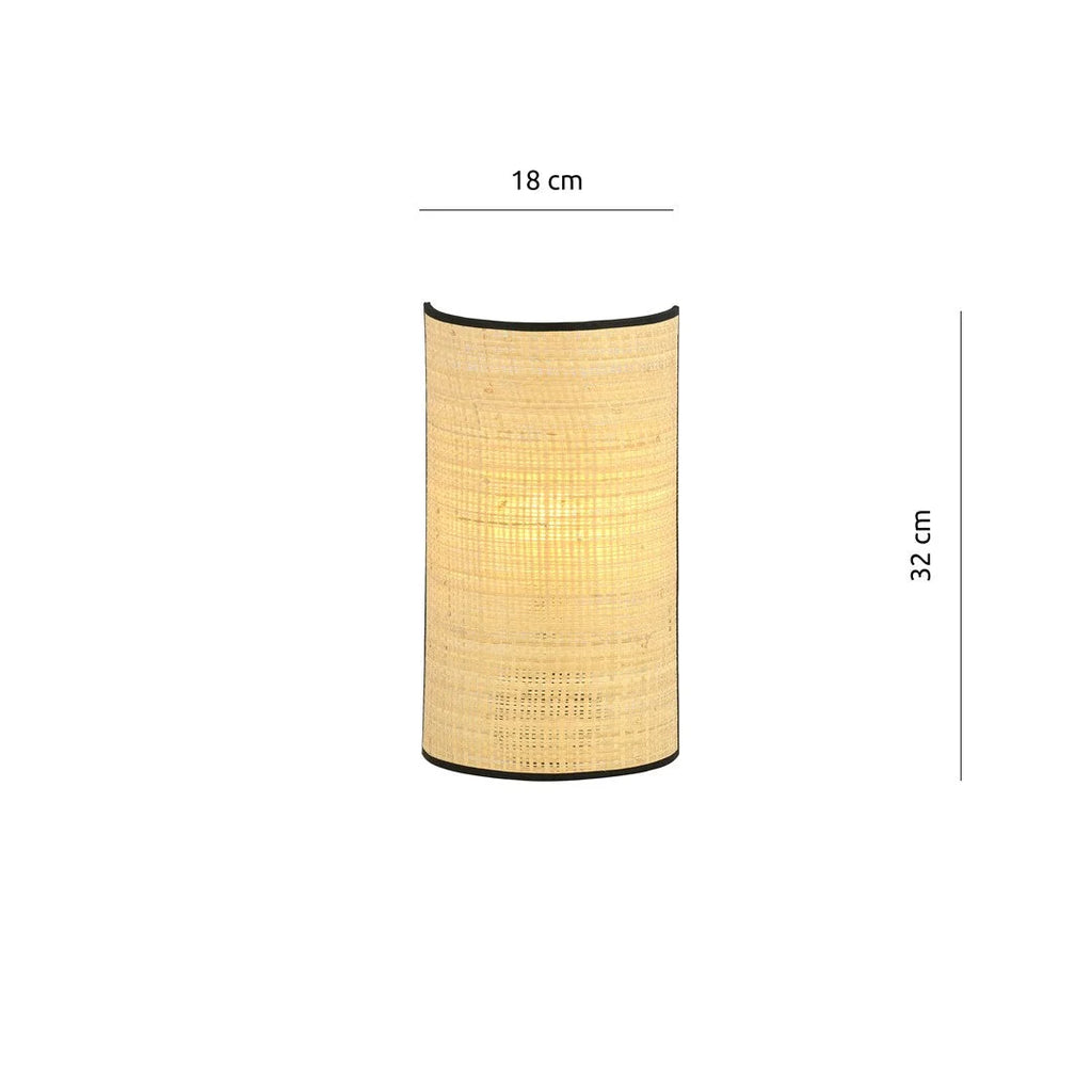 Applique murale en rotin cannage naturel bordures noires H32 cm