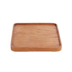 Plateau carré en bois de teck naturel, grain visible et rebord fin