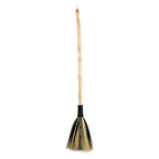 Balai décoratif en fibres naturelles beige et noir avec manche en bois courbé H130 cm