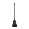 Balai décoratif en fibres noires avec poignée en bambou et détails tressés, H130 cm