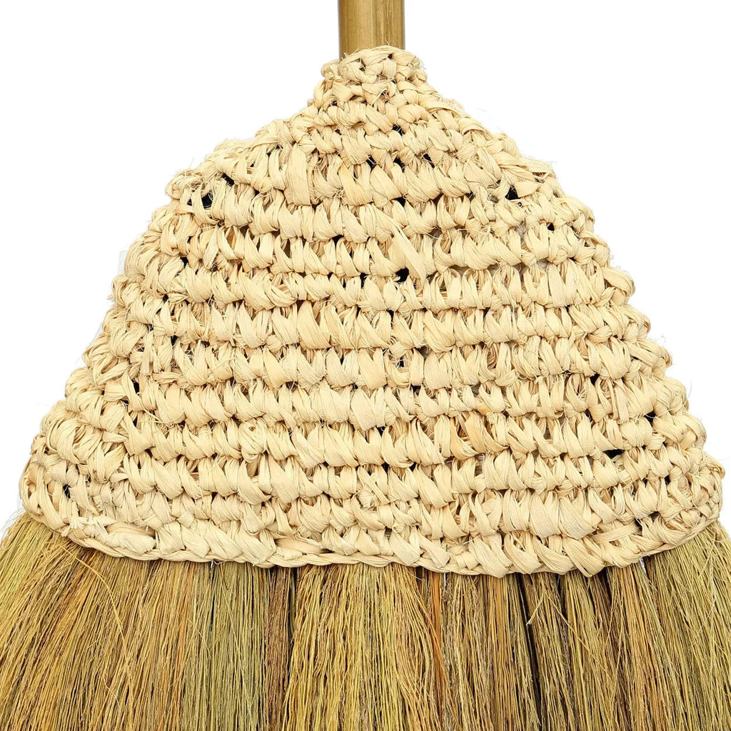Balai mural décoratif en raphia naturel beige à franges H75 cm