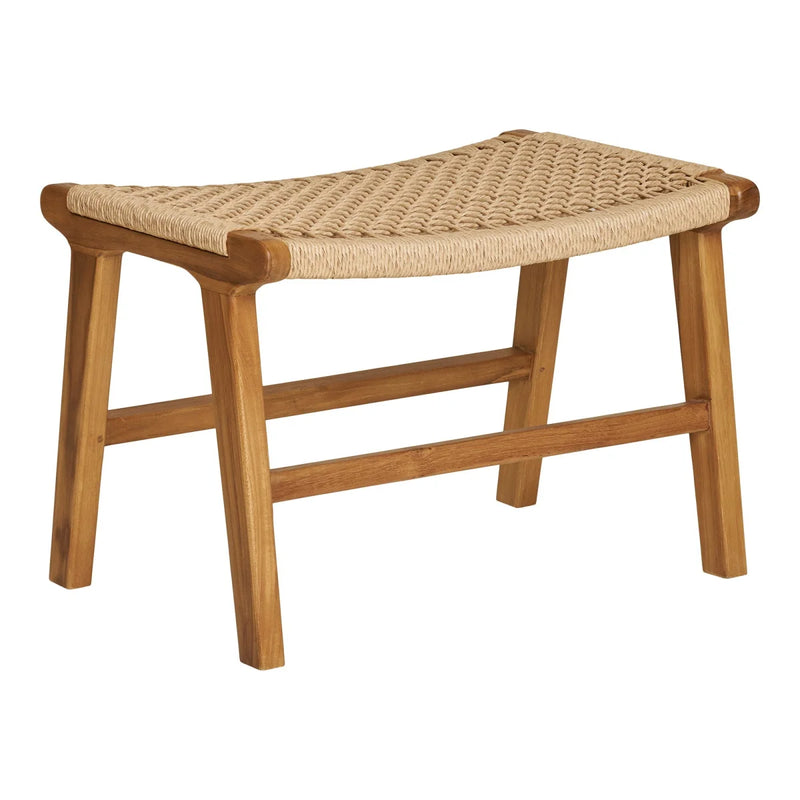 Banc bas en bois et corde tressée naturel forme rectangulaire – 60x40 cm