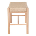 Banc en bois naturel avec assise tressée beige, 80x35 cm