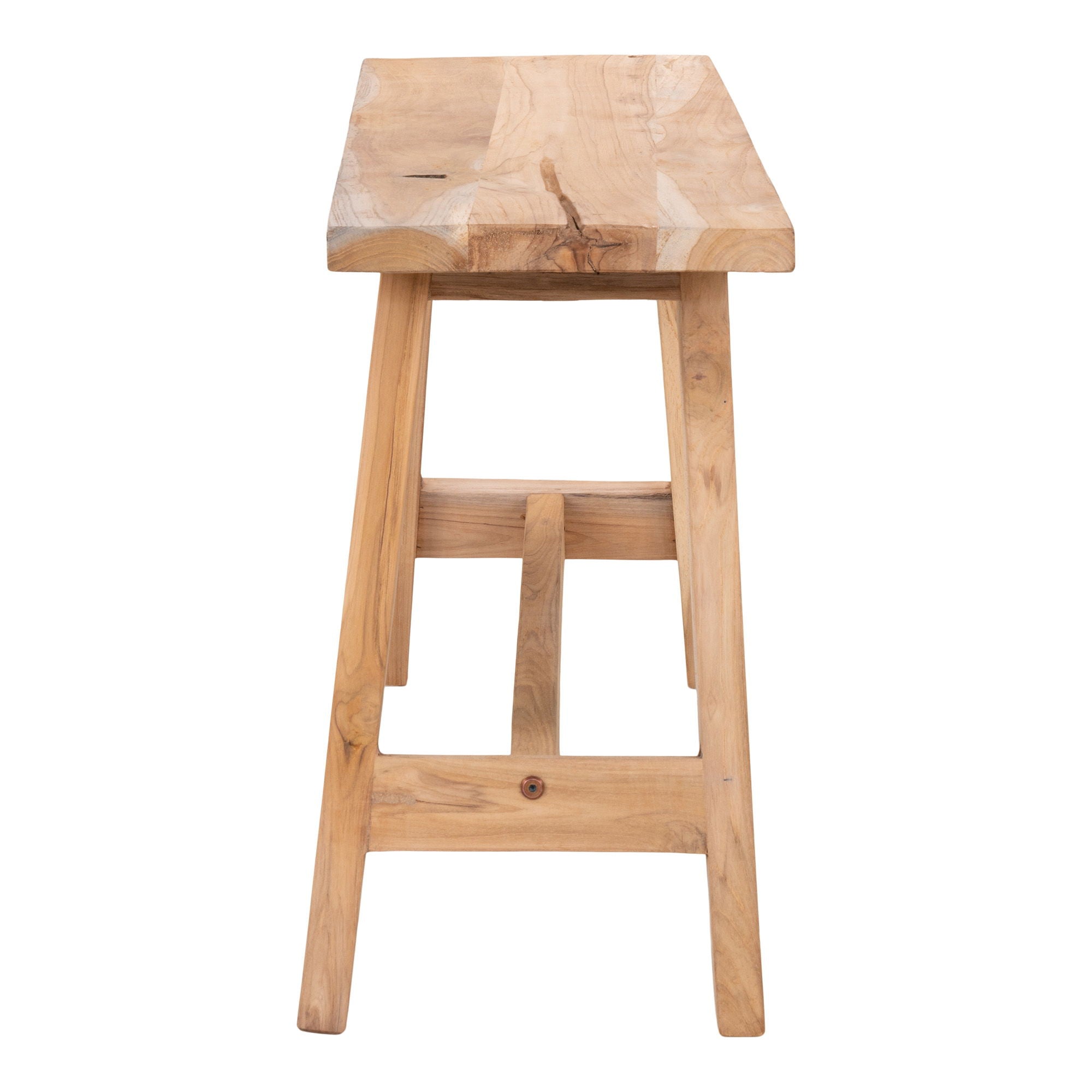 Tabouret de bar en teck massif, pieds inclinés, 90x25 cm