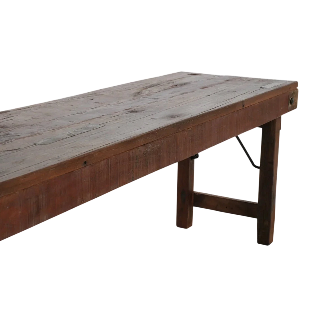 Banc pliable en bois recyclé brun avec renforts métal, 160x30 cm