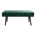 Banc rectangulaire en velours vert foncé capitonné, pieds noirs, 100x35 cm