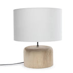 Lampe de table cylindrique en teck naturel avec abat-jour blanc et câble inclus