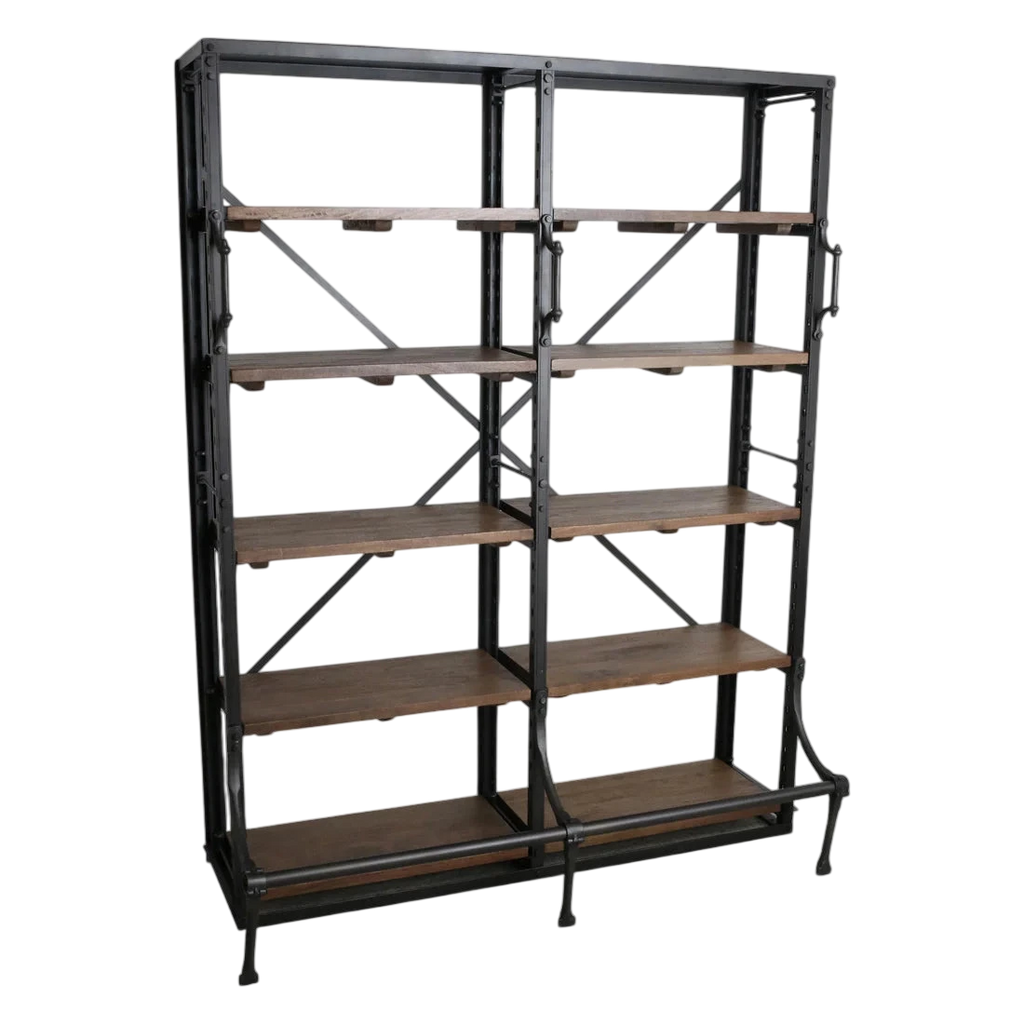 Bibliothèque double en métal noir et bois naturel 152x62 cm