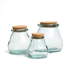 Bocal en verre recyclé bleu avec bouchon liège – 10x10 cm