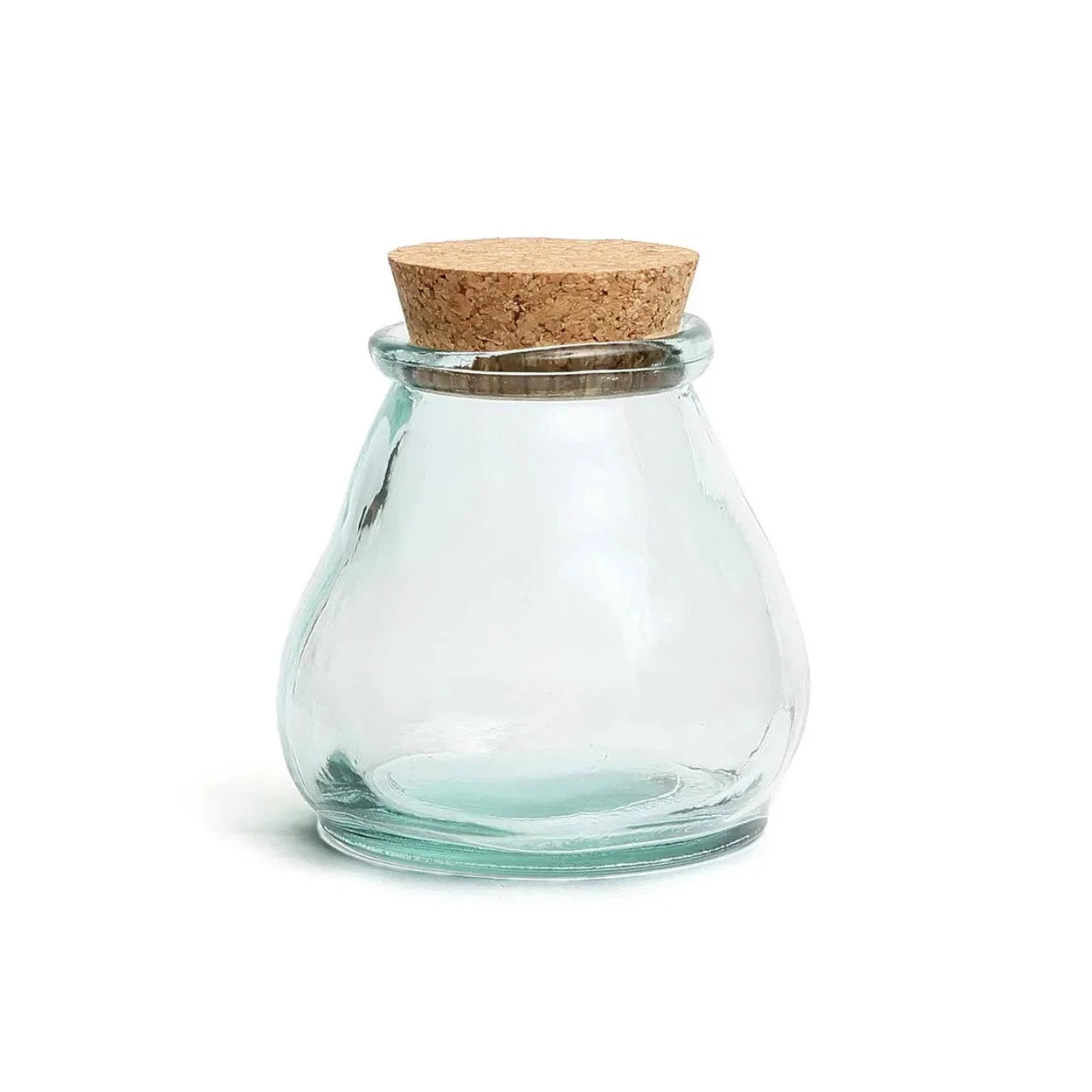 Bocal en verre recyclé bleu avec bouchon liège - Ø12 cm