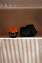 Boîte décorative perlée noire en bambou motifs chevrons avec couvercle