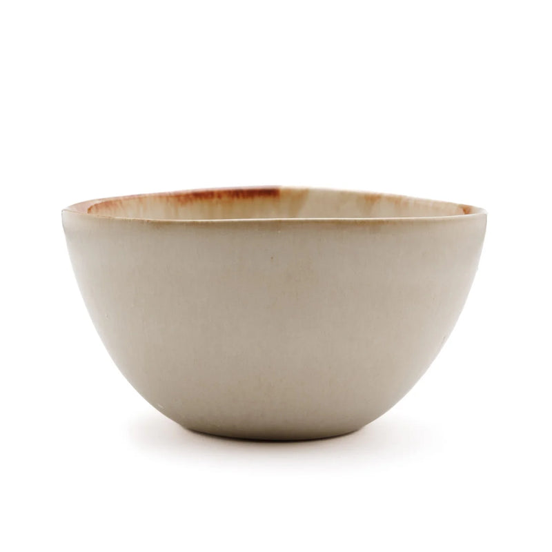 Bol en céramique artisanale beige bord brun évasé