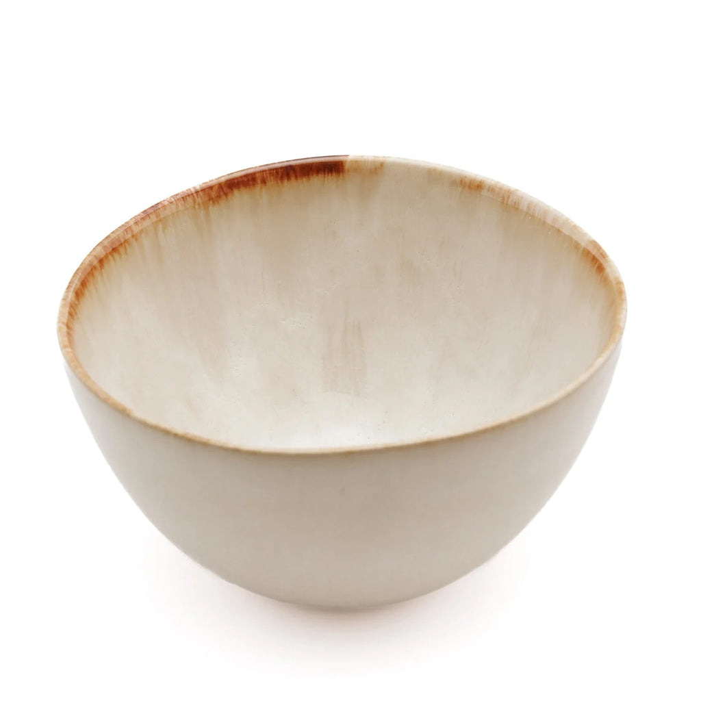 Bol en céramique artisanale beige à bord brun évasé