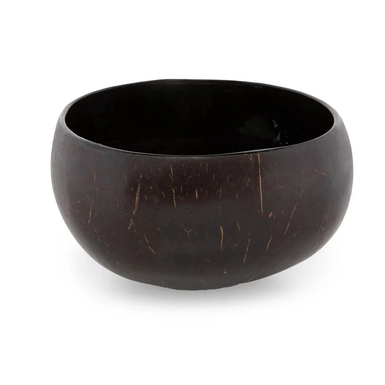 Bol en noix de coco naturelle brun foncé poli avec striations naturelles ronde