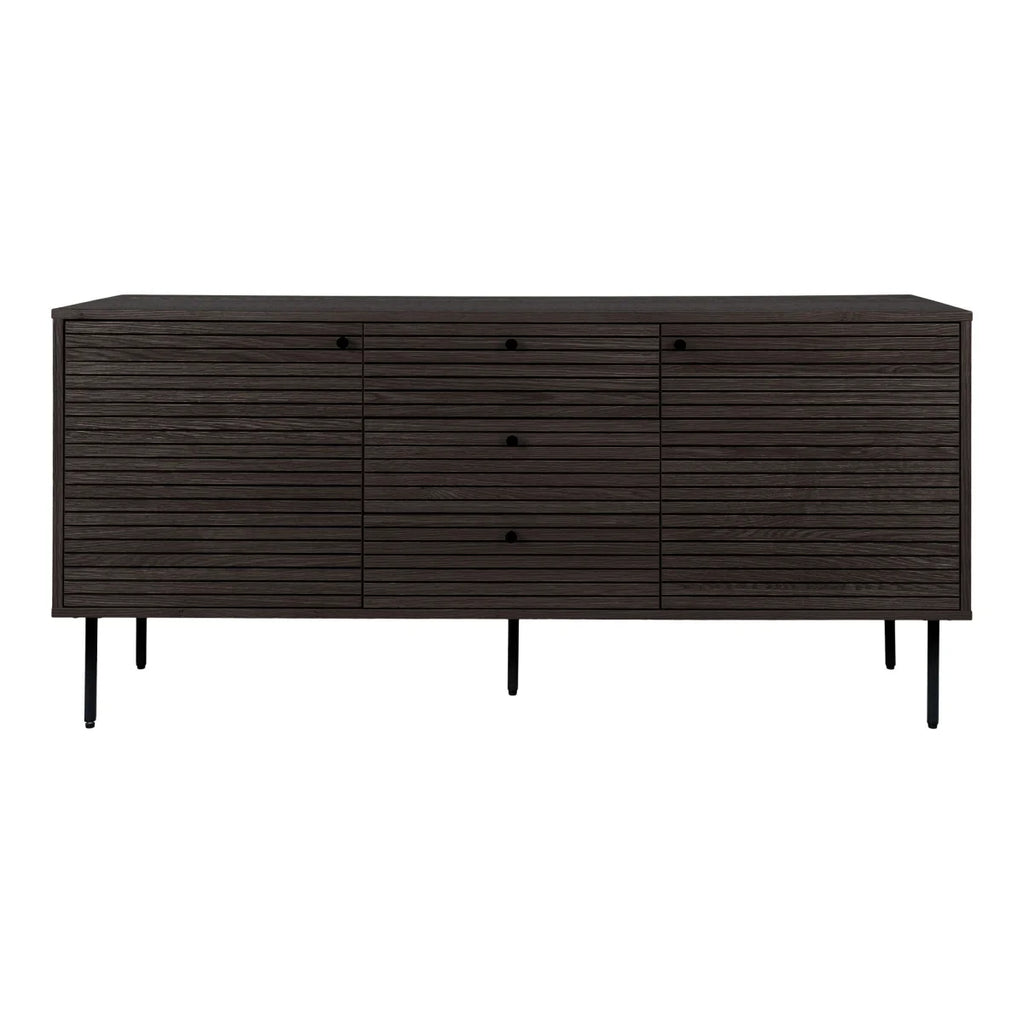 Buffet bas en bois noir à lattes horizontales, 150x40 cm