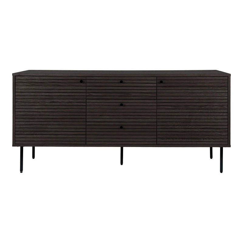 Buffet bas en bois noir à lattes horizontales – 150x40 cm