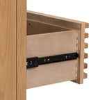 Tiroir en bois clair avec glissière métal noir, buffet Japandi minimaliste