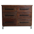 Buffet en bois recyclé brun à 6 tiroirs poignées métal 116x46 cm