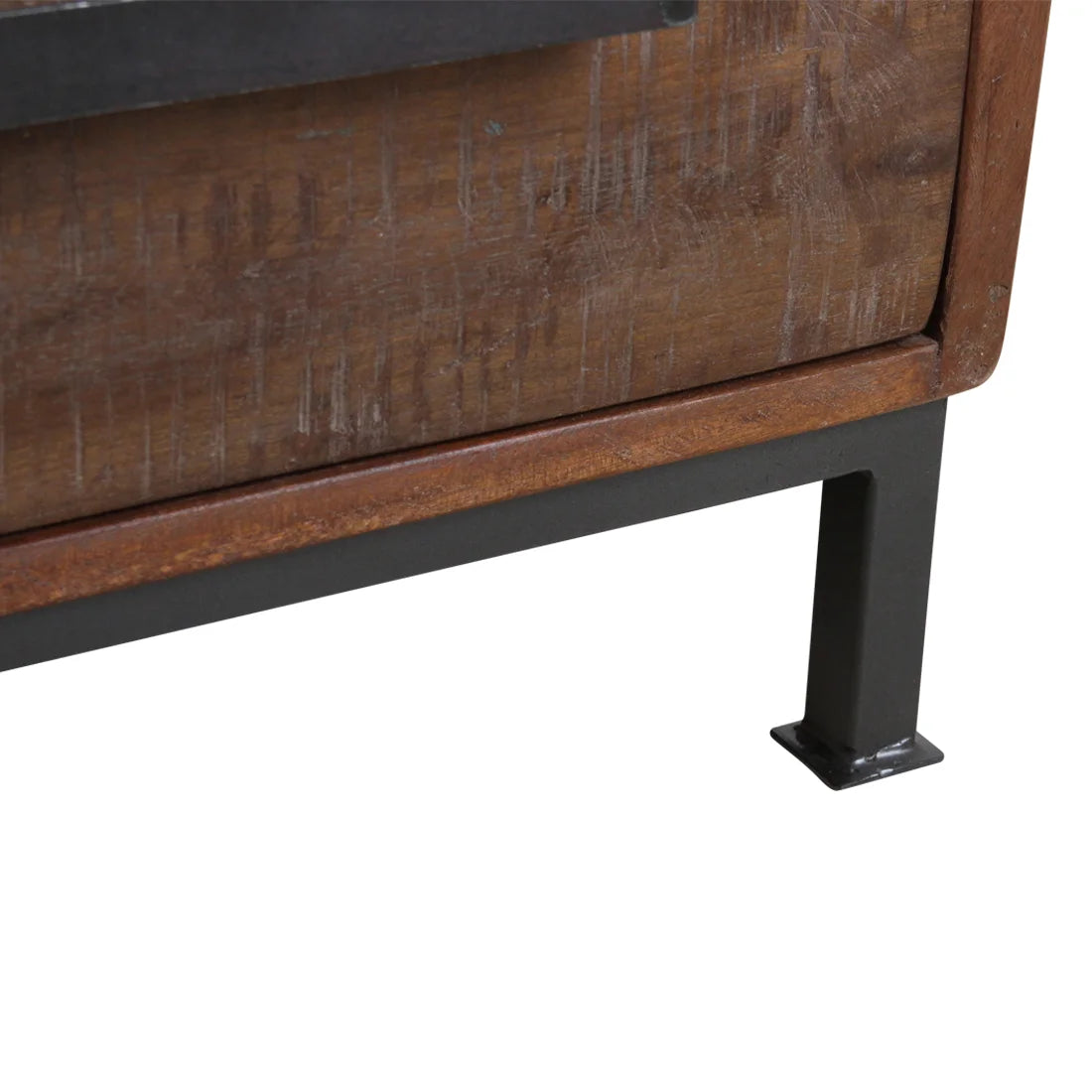 Buffet en bois recyclé brun rustique, 6 tiroirs, poignées métal, 116x46 cm