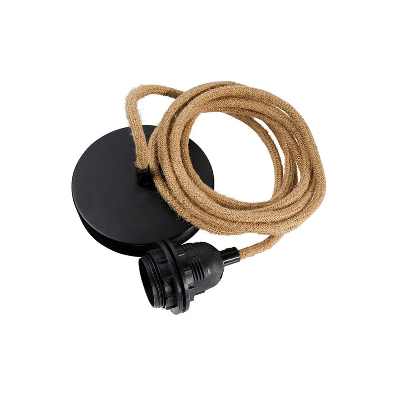 Câble suspension en métal noir et cordon en jute naturel