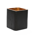 Porte-stylo en bois de teck noir avec intérieur naturel carré pour bureau