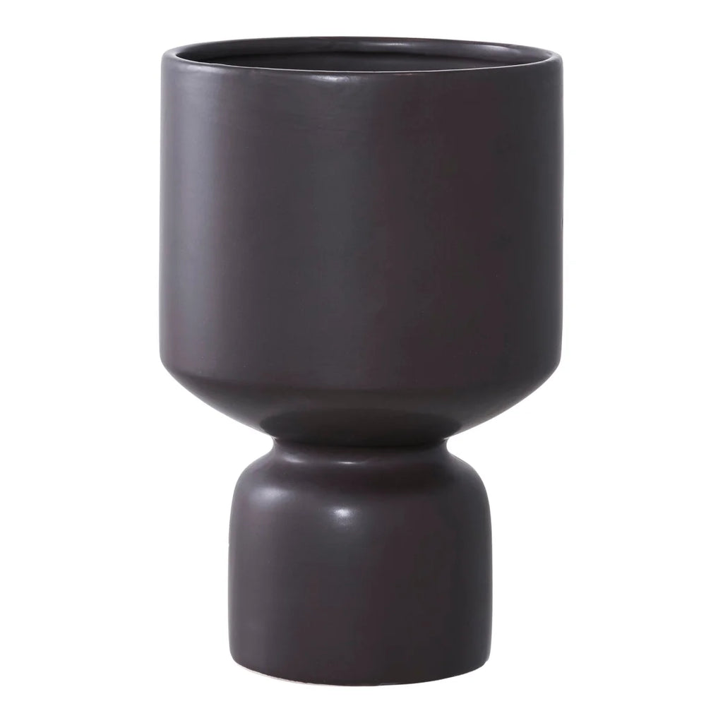 Cache-pot céramique anthracite mat sur pied arrondi H23 cm