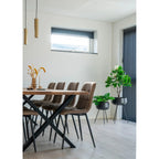 Chaises de salle à manger modernes capitonnées marron avec pieds en métal noir en X