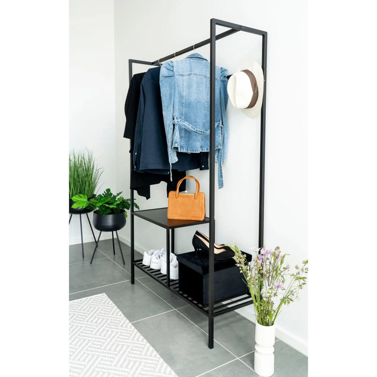 Étagère en métal noir lisse pour vestes, chapeau et accessoires, lot de 2, H46 cm
