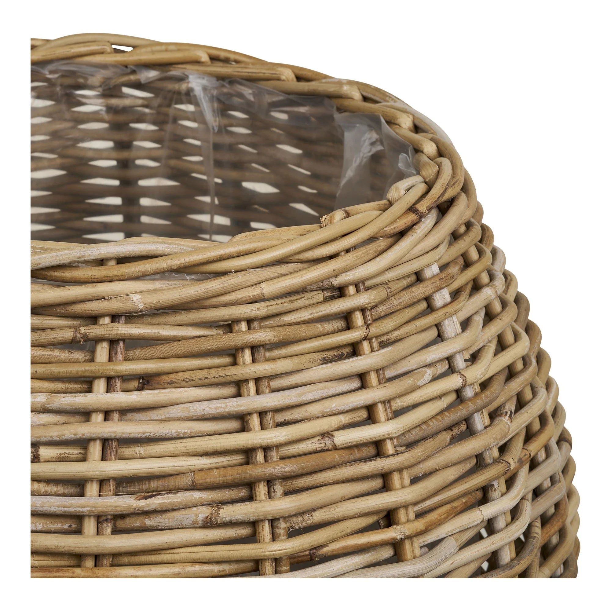 Set de 2 cache-pots ronds en rotin tressé naturel avec doublure imperméable
