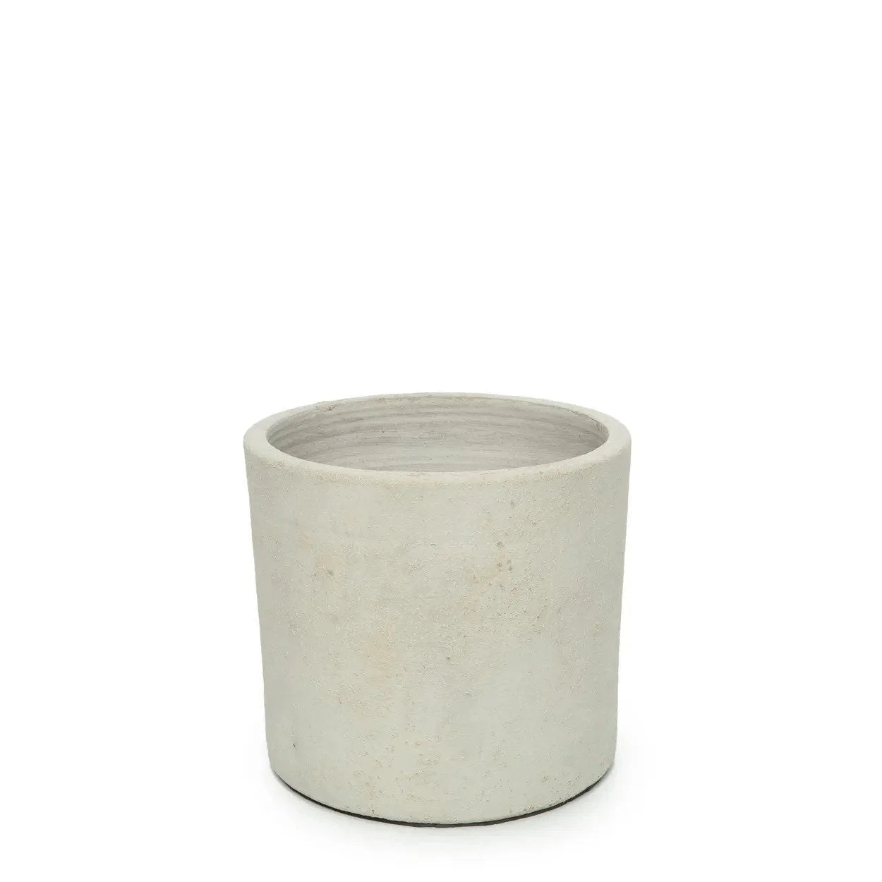 Cache-pot en terre cuite et teck H36 cm en béton naturel, rond et gris clair