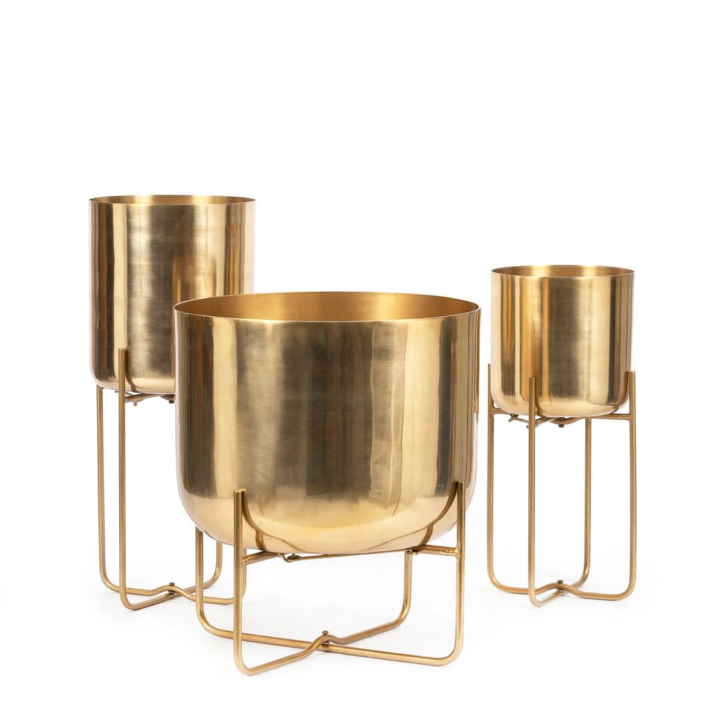 Cache-pot XL en laiton doré avec support pliable – H41 cm