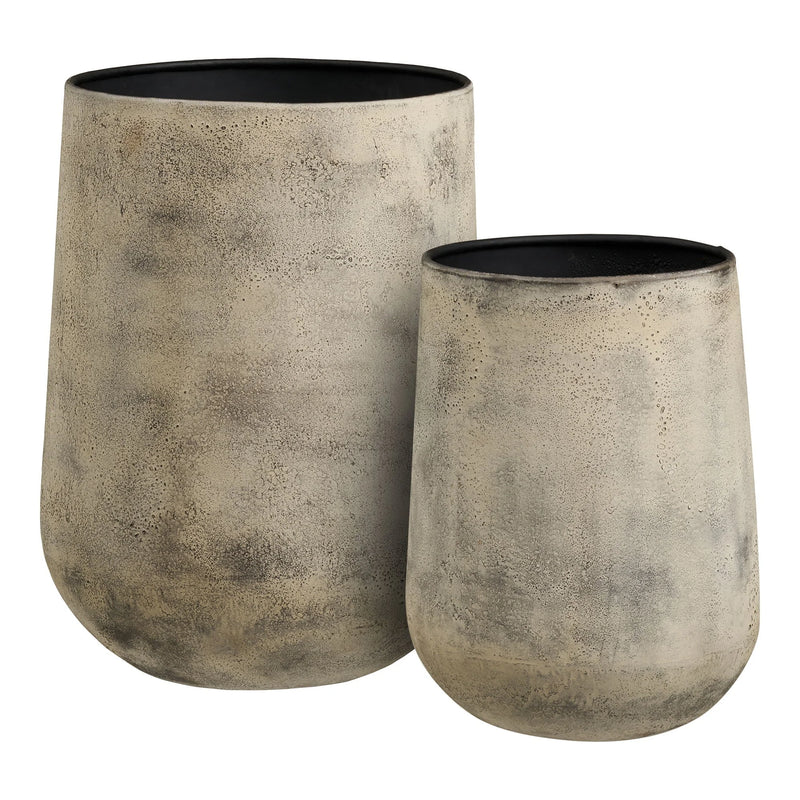 Cache-pots en métal effet béton beige grisé intérieur noir – Lot de 2