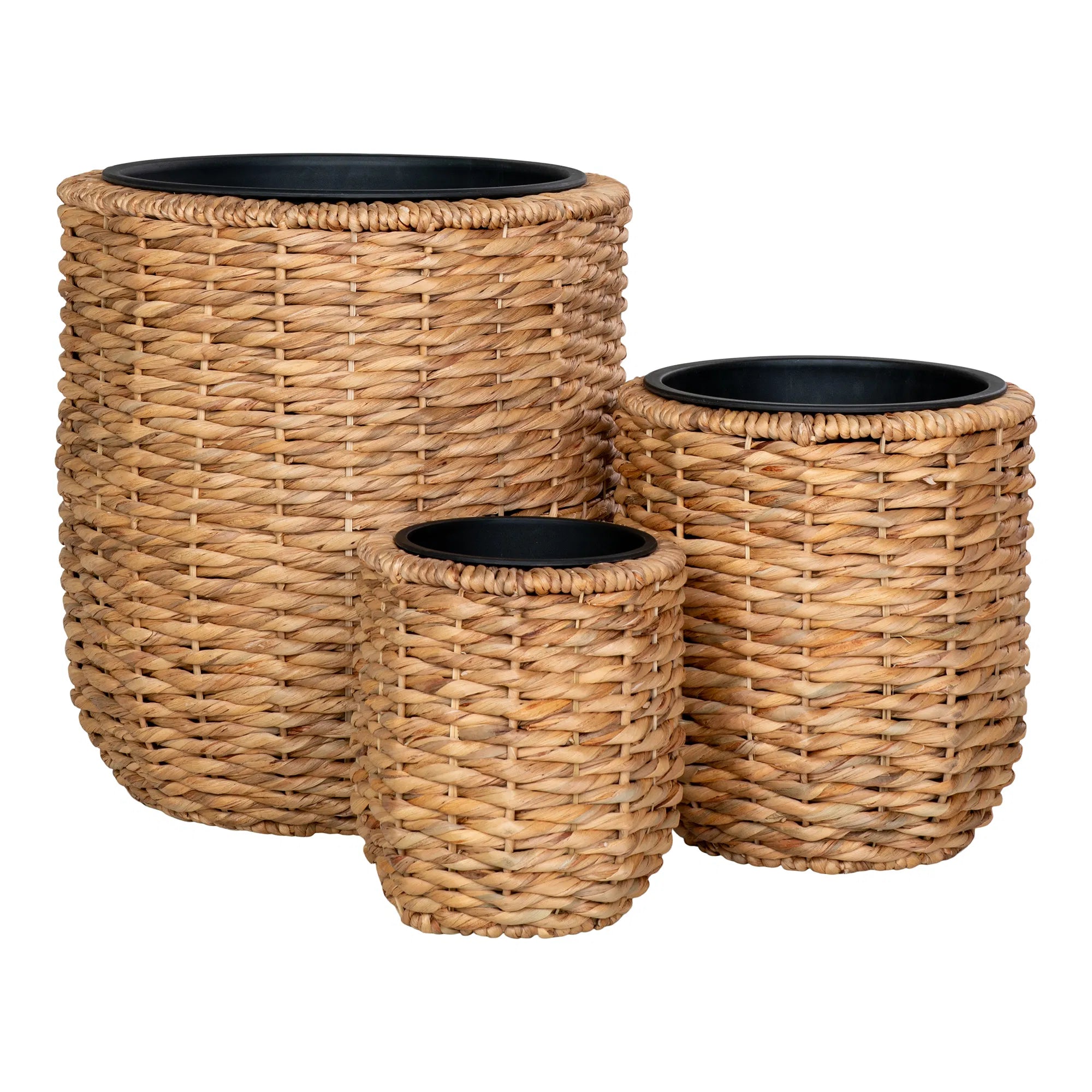 Set de 3 cache-pots ronds en jacinthe d’eau tressée naturelle