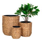 Set de 3 cache-pots ronds en jacinthe d’eau naturelle tressée