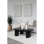 Table basse ovale noire aux pieds cylindriques épais, cadre blanc 60x90 cm