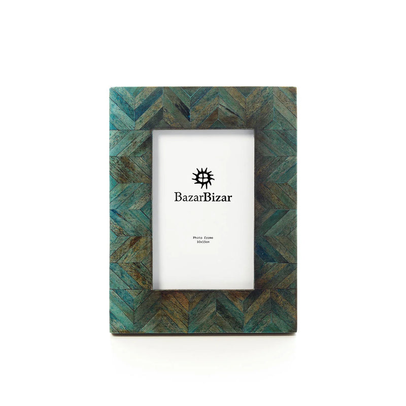 Cadre photo mosaïque en os turquoise pour intérieur 10x15 cm