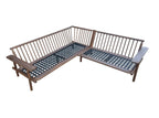 Canapé d’angle en acacia foncé avec coussins écru modulable extérieur