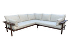 Canapé d’angle modulable en acacia foncé avec coussins écru, set de 2