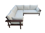 Canapé d’angle extérieur modulaire en acacia foncé avec coussins écru