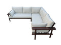 Canapé d’angle extérieur en acacia foncé avec coussins écru modulables