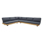 Canapé d’angle L moderne en bois clair avec coussins gris anthracite
