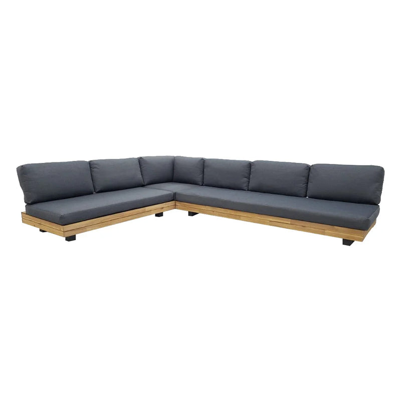Canapé d’angle bas en bois clair et coussins gris anthracite – Set de 3